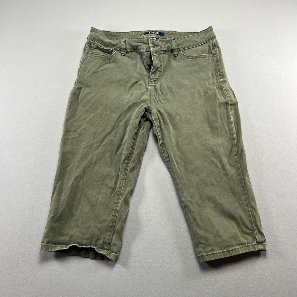 Chaps Capri Pants Womens 4 Olive Green Cotton Stretch Flat Front Resort Wear